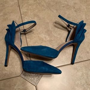Brand new/never worn Jessica Simpson Teal Carlette Kid Suede Sandals. 4” heel.